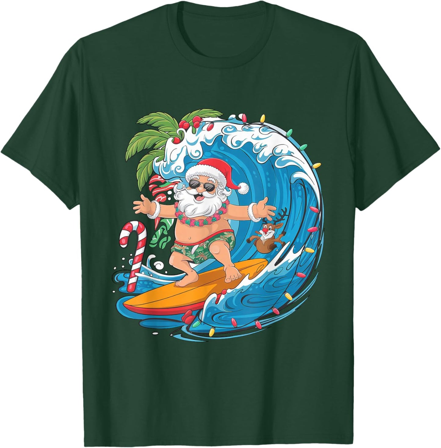 Surfing Santa Claus Tropical Christmas Holiday Beach Vibes T-Shirt - T-Shirt | Forest