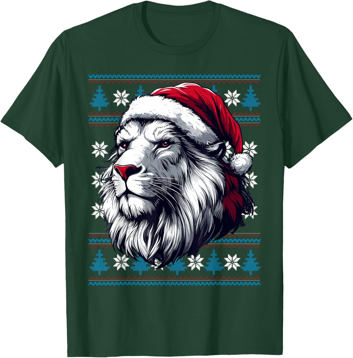 Lion Santa Hat Ugly Christmas Sweater Lion Lovers Holiday T-Shirt - T-Shirt | Forest