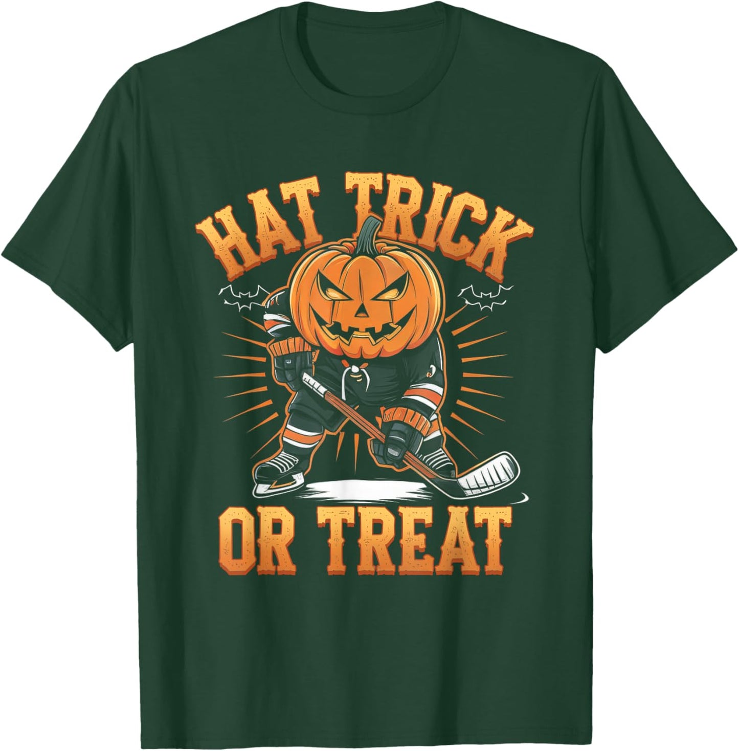 Halloween Hat Tricks Or Treat Ice Hockey Player Pumpkin Head T-Shirt - T-Shirt | Forest