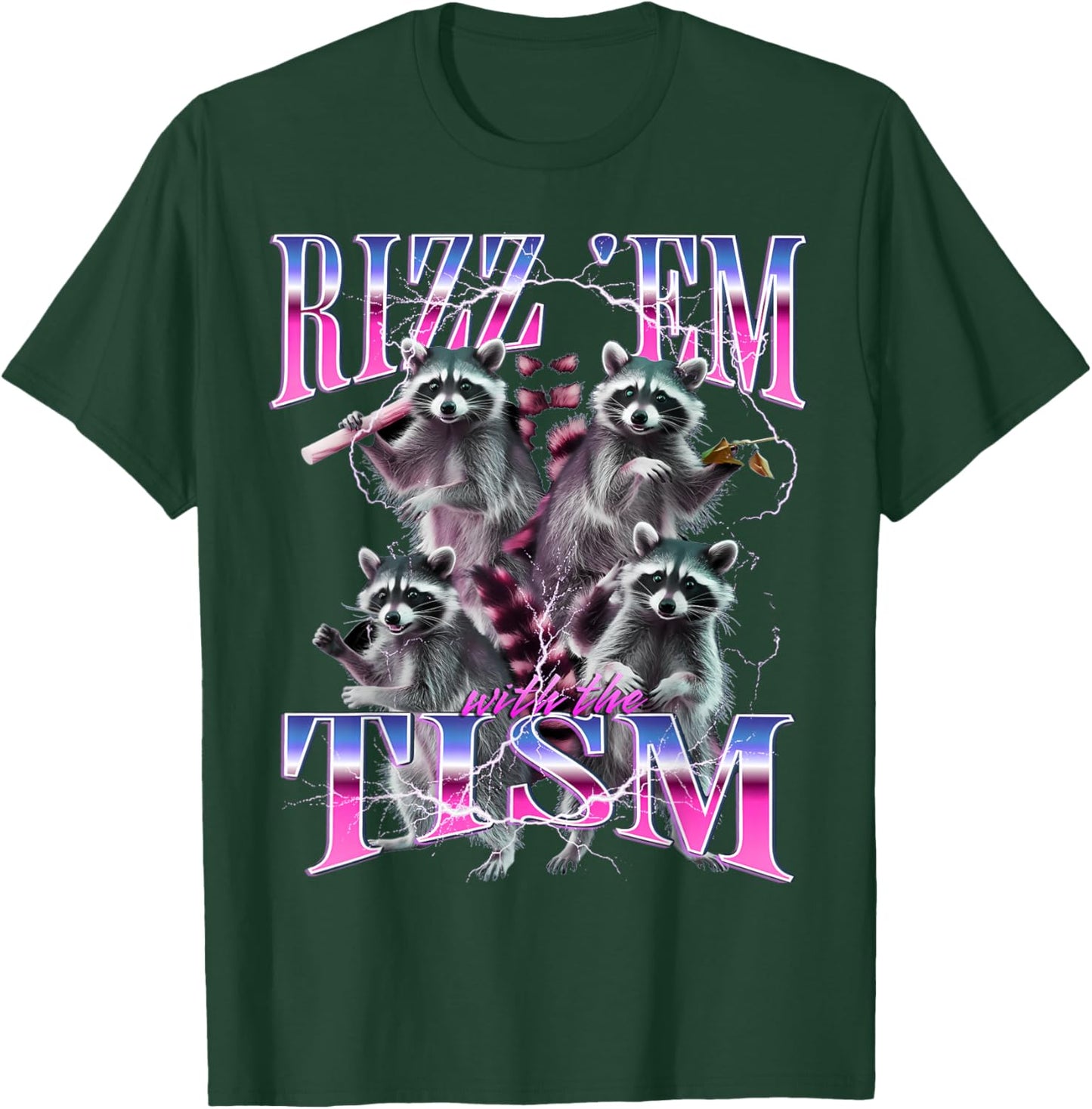 Rizz Em With The Tism Funny Autism Meme Autistic Racoon T-Shirt - T-Shirt | Forest