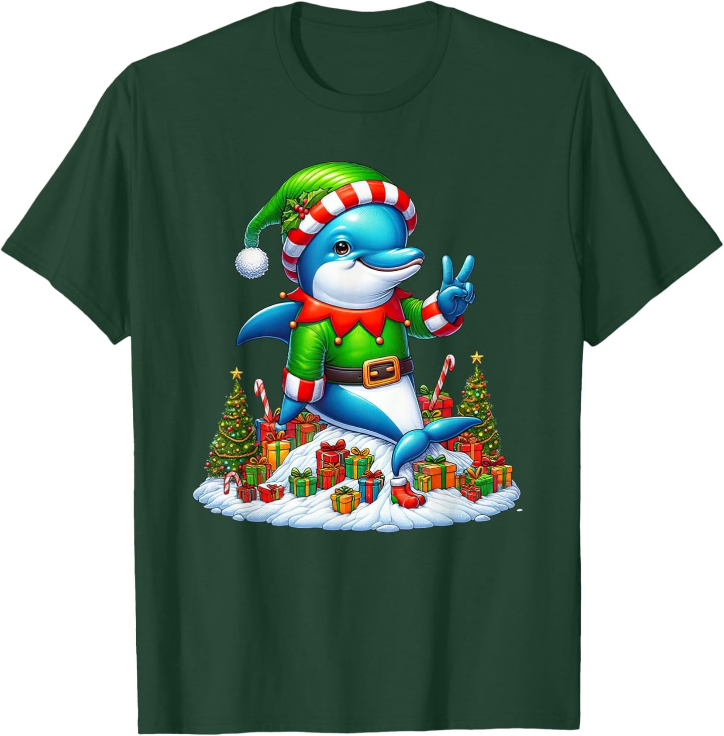 Funny Peace Hand Dolphin Elf Christmas Kids T-Shirt - T-Shirt | Forest