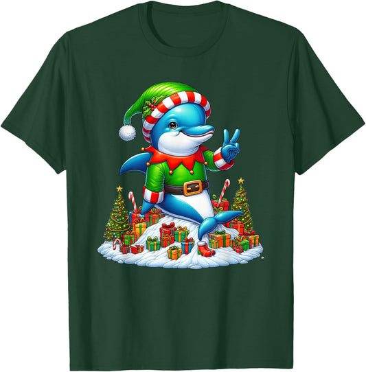 Funny Peace Hand Dolphin Elf Christmas Kids T-Shirt - T-Shirt | Forest