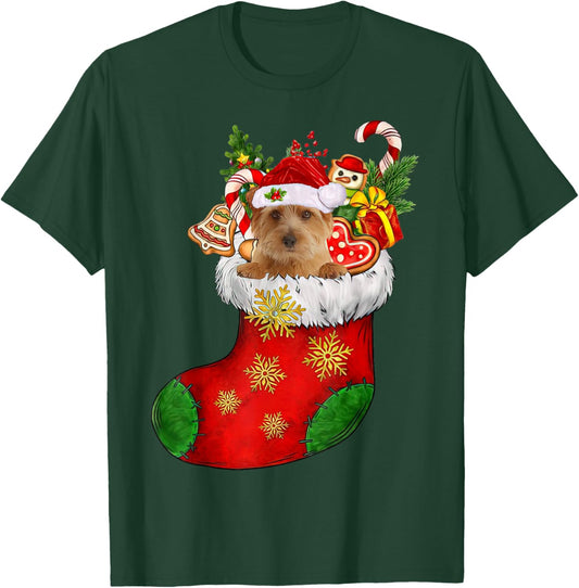 Norfolk Terrier In Sock Christmas Santa Hat Xmas Dog Lover T-Shirt - T-Shirt | Forest