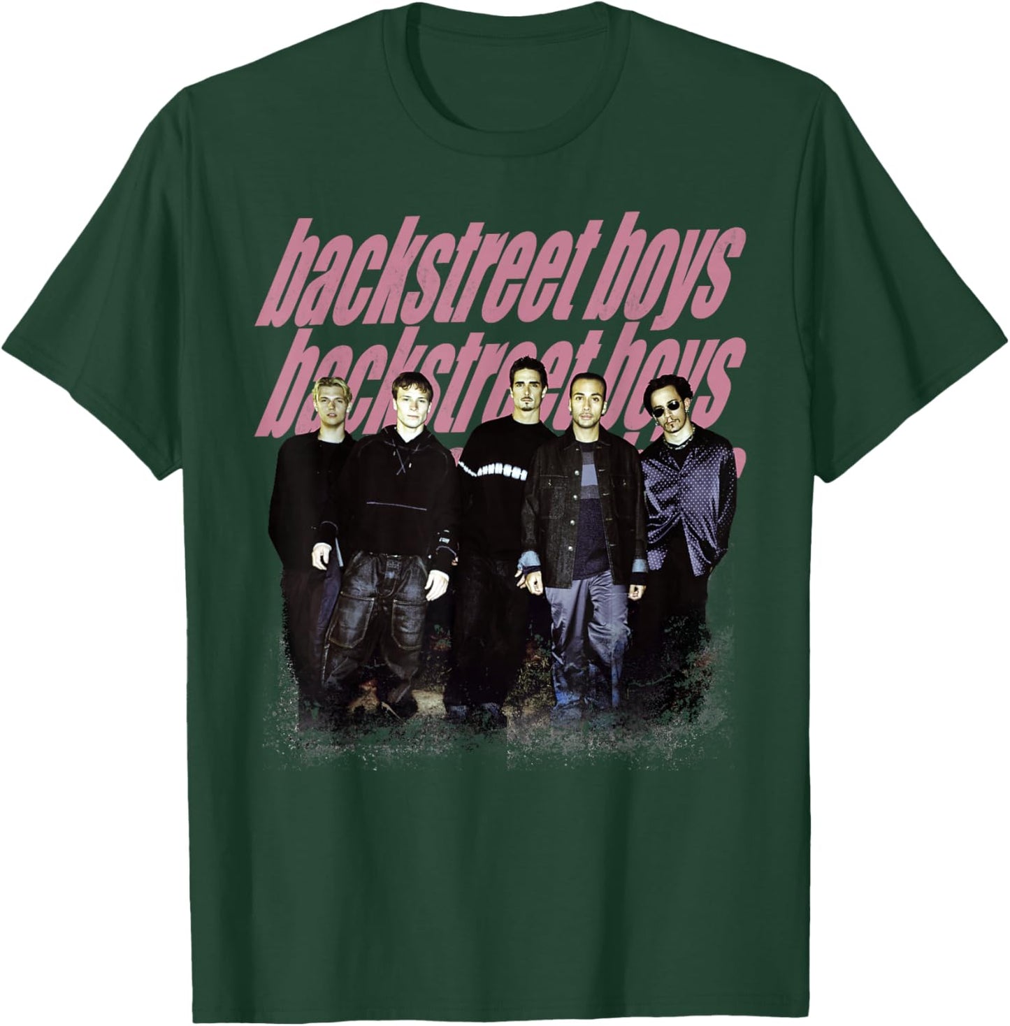 Backstreet Boys – Group Photo Repeat Logo Dark Heather Grey T-Shirt - T-Shirt | Forest