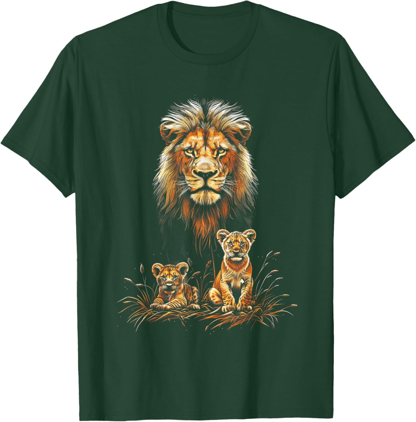 Lion Father Cubs Majestically Wildlife Jungle T-Shirt - T-Shirt | Forest