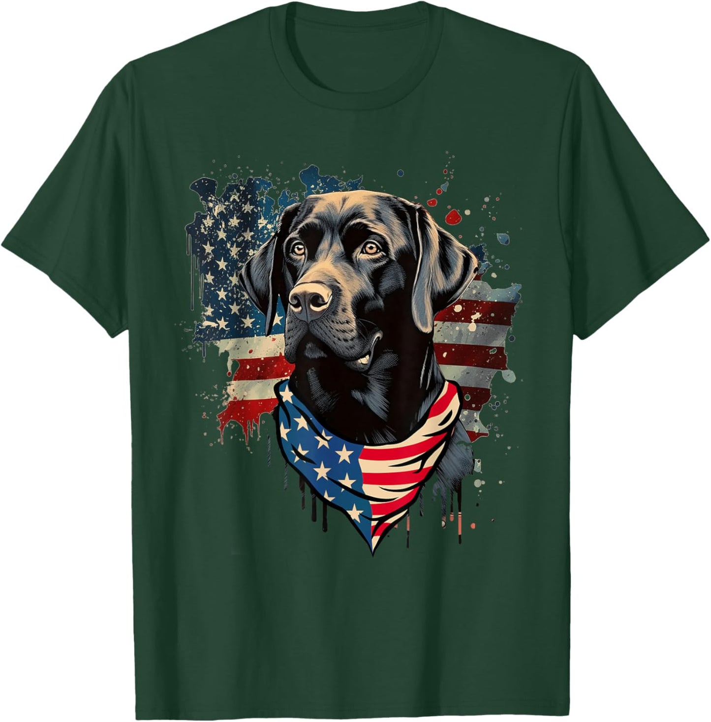 American Black Labrador Retriever USA Flag Vintage Dog Lover T-Shirt - T-Shirt | Forest