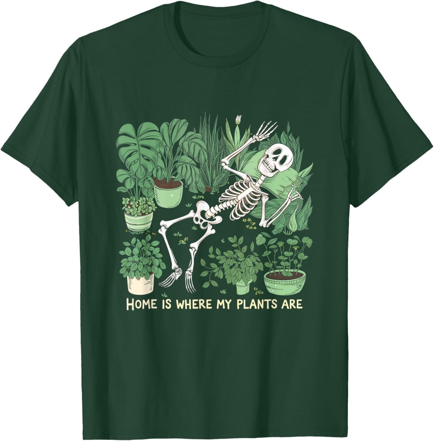 Where My Plants Are Plant Lover Skeleton T-Shirt - T-Shirt | Forest