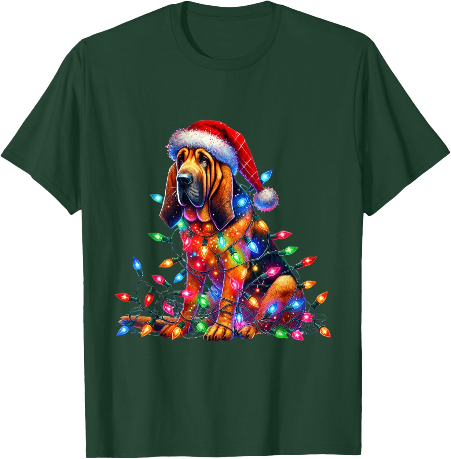 Bloodhound Christmas Lights Santa Hat Dog Lover Women T-Shirt - T-Shirt | Forest
