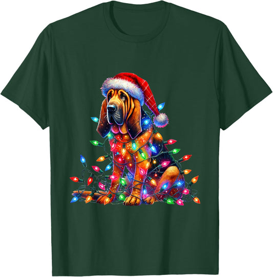Bloodhound Christmas Lights Santa Hat Dog Lover Women T-Shirt - T-Shirt | Forest