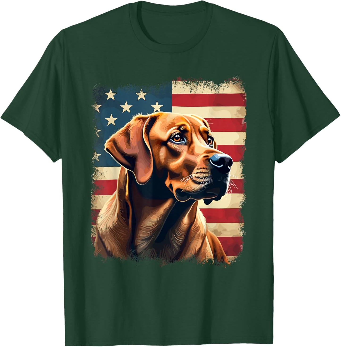 Labrador Retriever | Fox Red Labrador & American Flag T-Shirt - T-Shirt | Forest