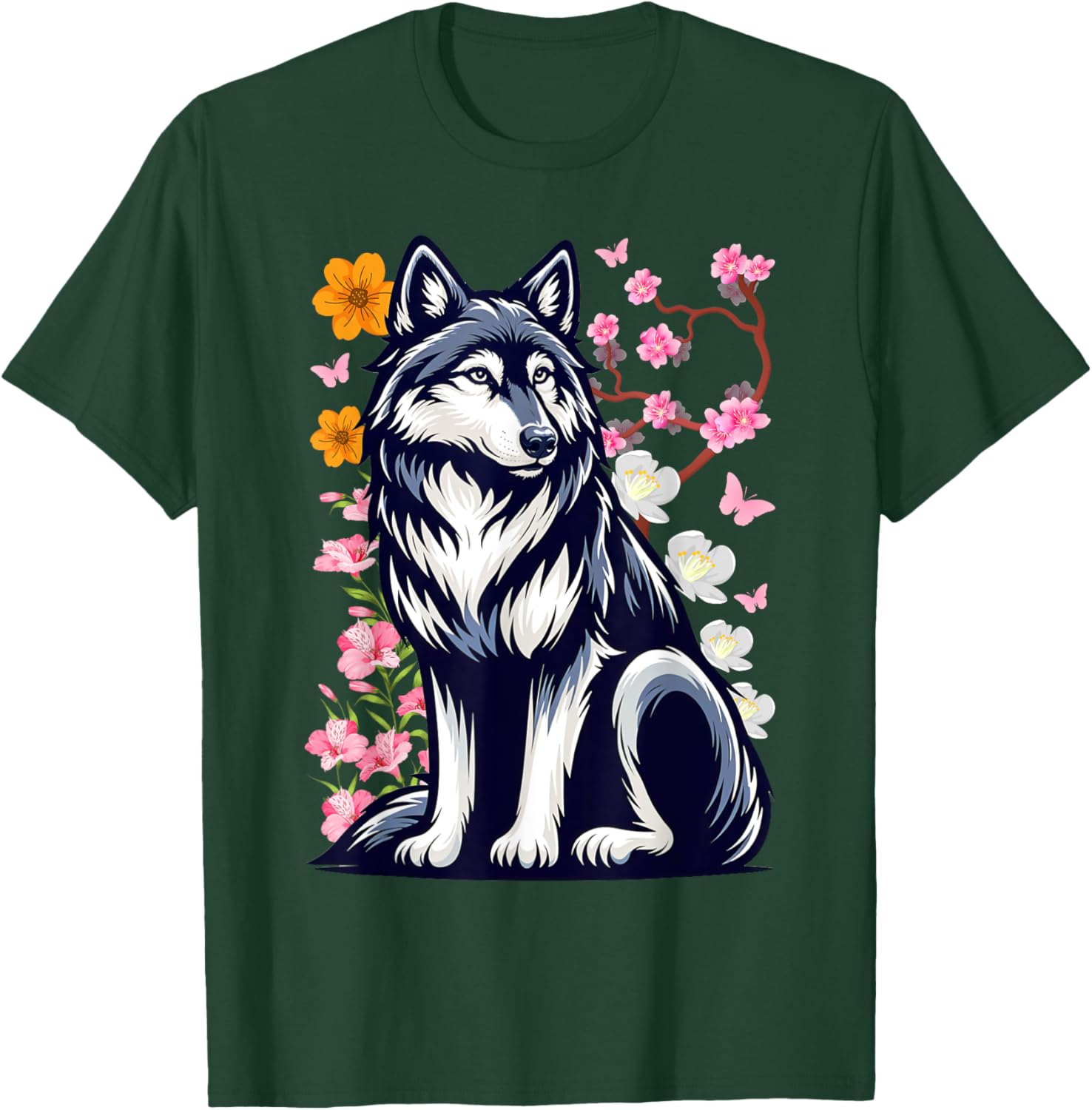 Cute Wolf With Flowers I Kids Wolf T-Shirt - T-Shirt | Forest