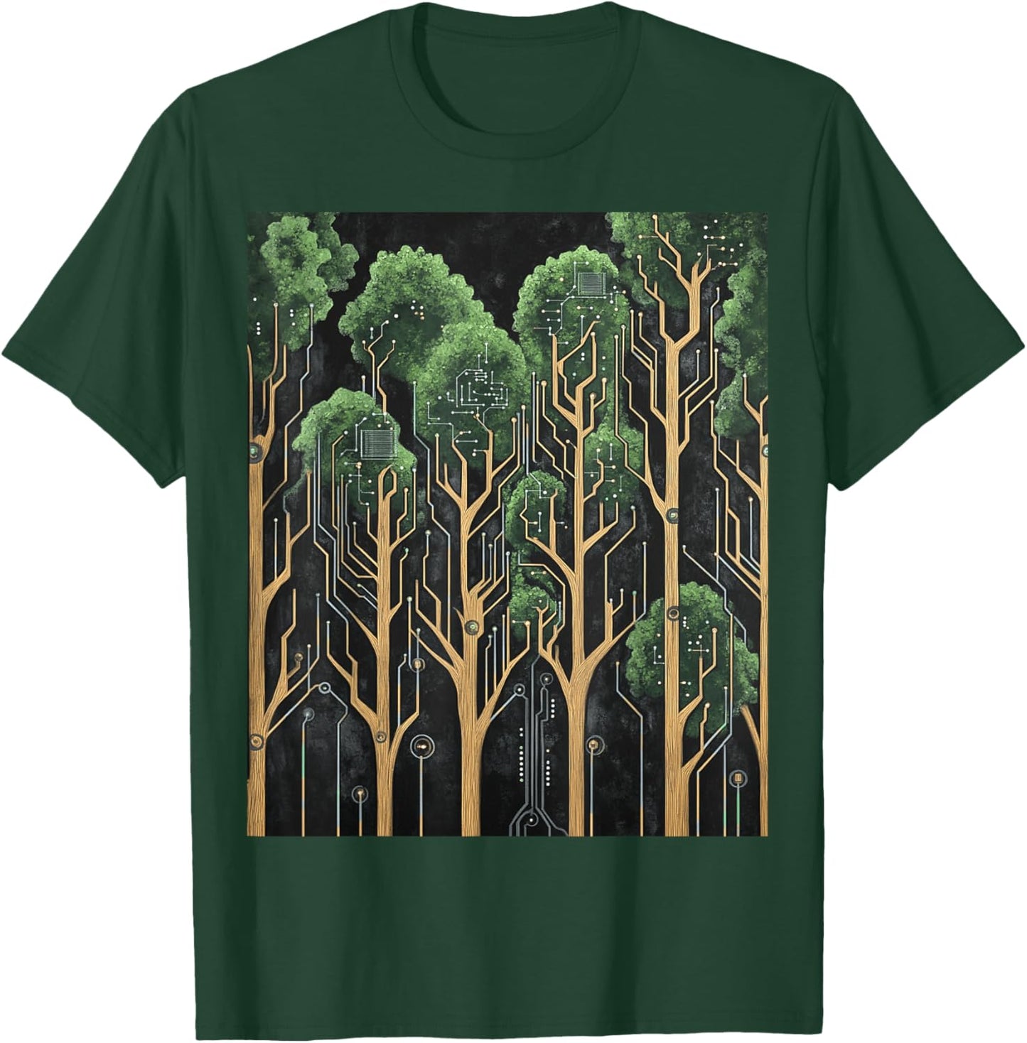 Tech-Nature Fusion Circuit Board Design T-Shirt - T-Shirt | Forest