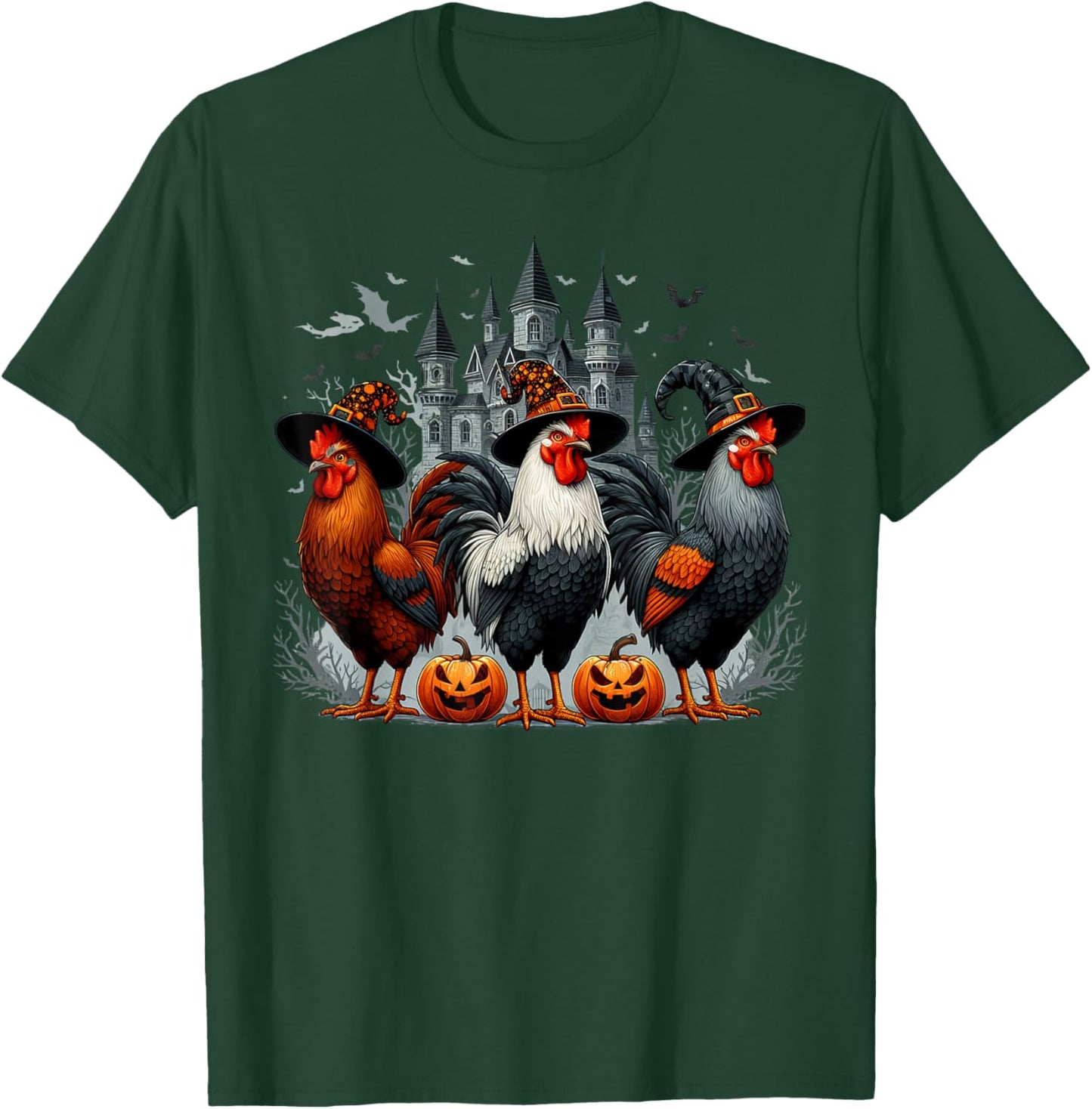 Retro House Chicken Witch Halloween Spooky Autumn Fall T-Shirt - T-Shirt | Forest