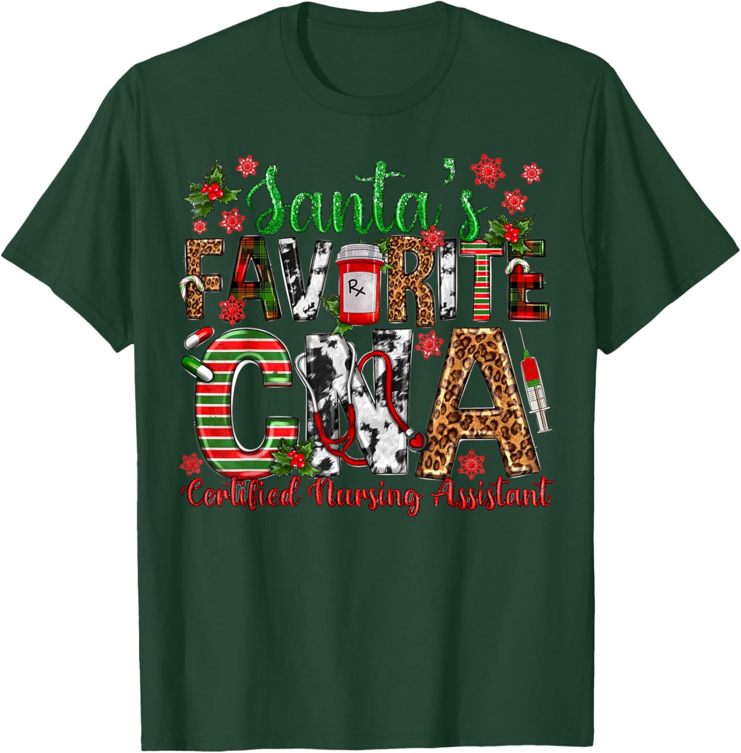 Santa's Favorite CNA Certified Nursing Assistant Christmas T-Shirt - T-Shirt | Forest