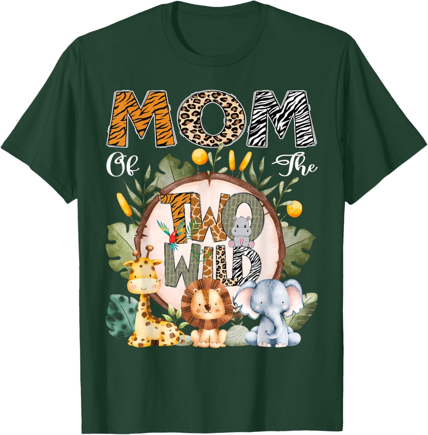 Mom Of The Two Wild Animal Safari 2Nd Birthday Party T-Shirt - T-Shirt | Forest
