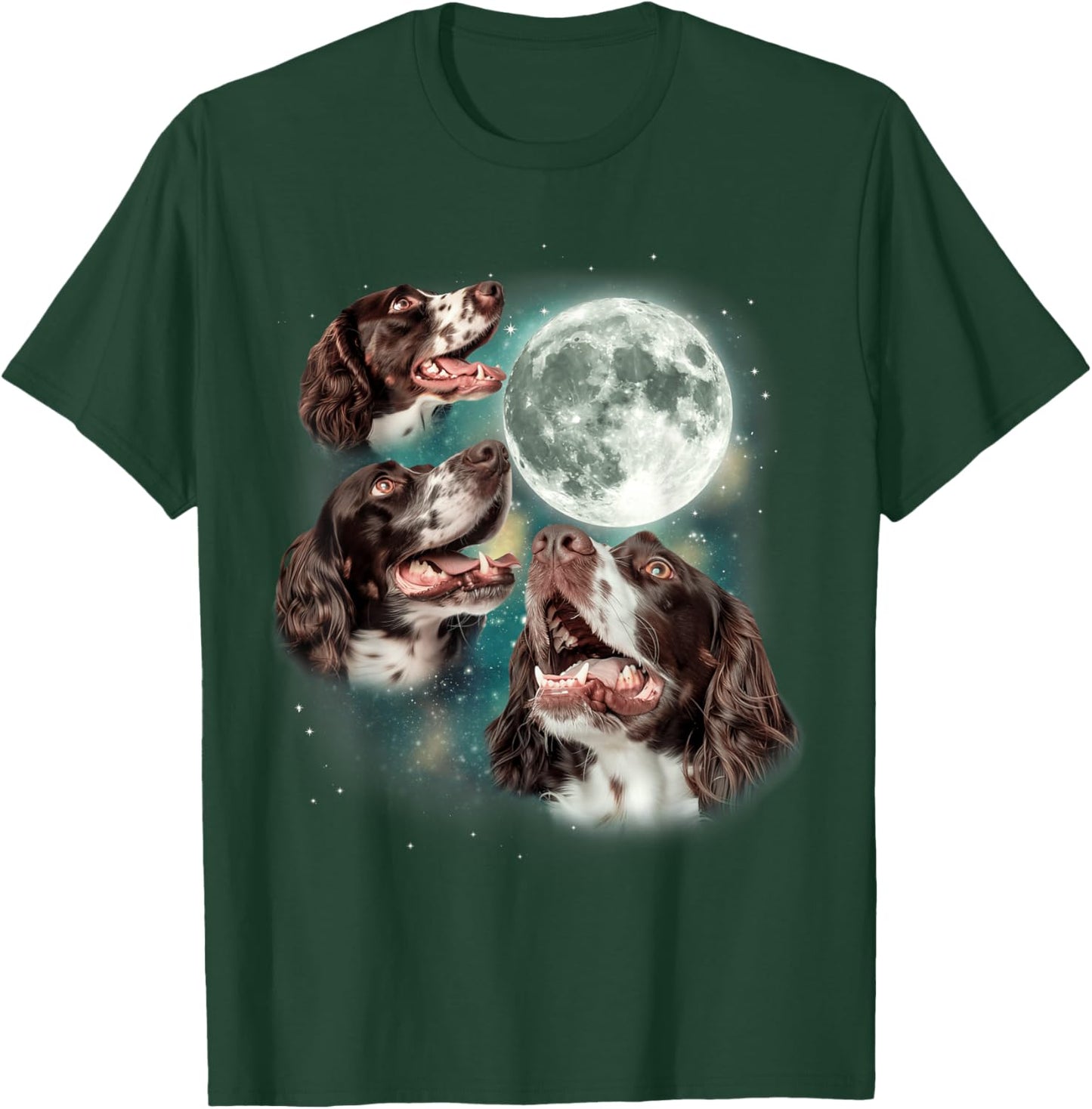 Three English Springer Spaniel Moon | 3 Howling Dogs Canine T-Shirt - T-Shirt | Forest