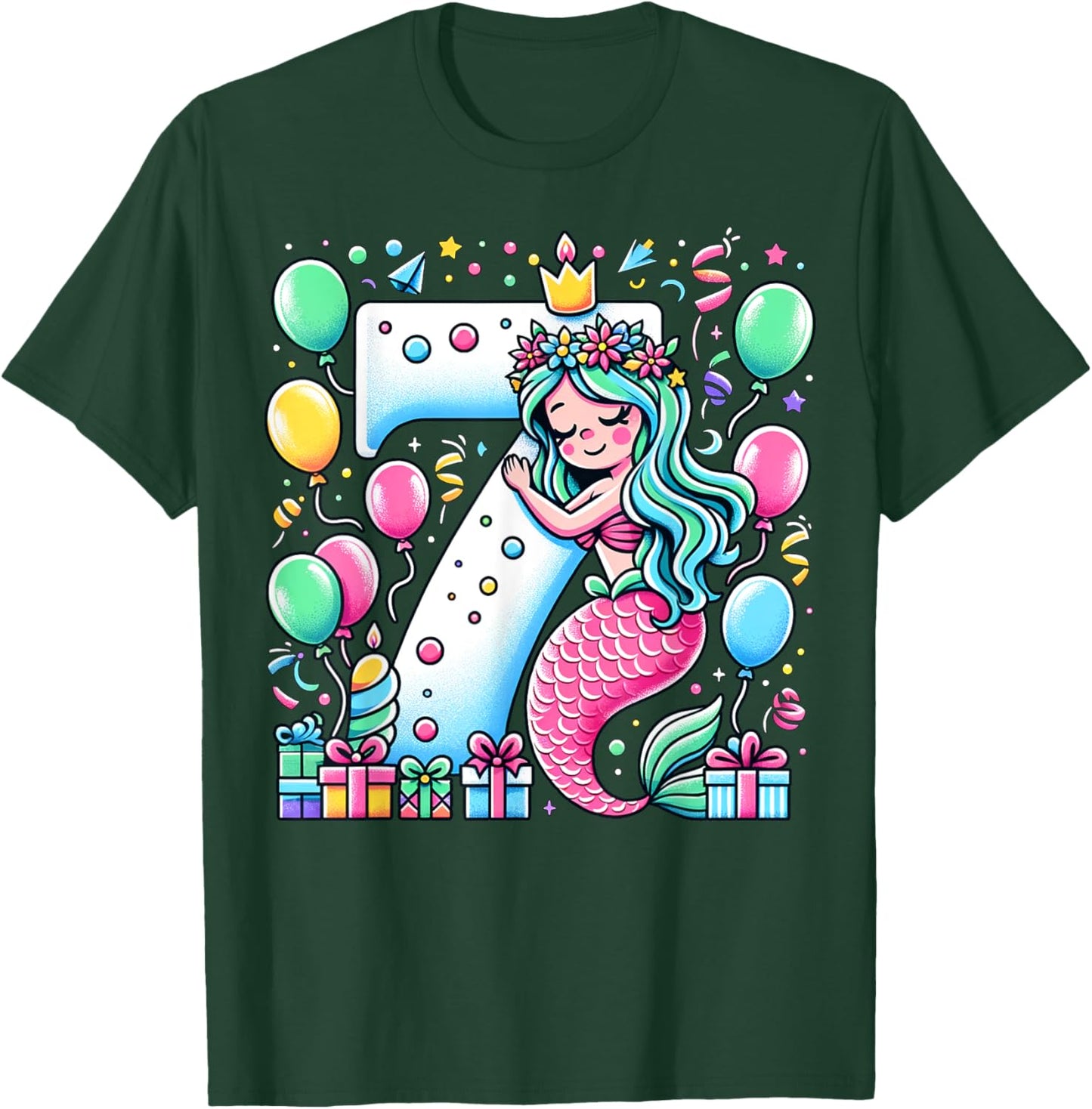 Mermaid 7th birthday for boy girl 7 years old seven Mermaid T-Shirt - T-Shirt | Forest