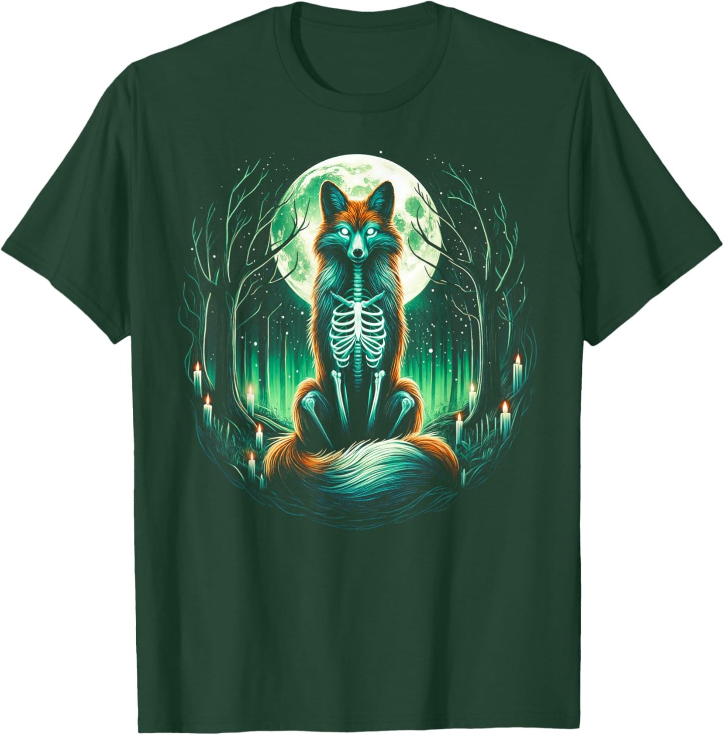 Cool Fox Skeleton Halloween Christmas Birthday T-Shirt - T-Shirt | Forest