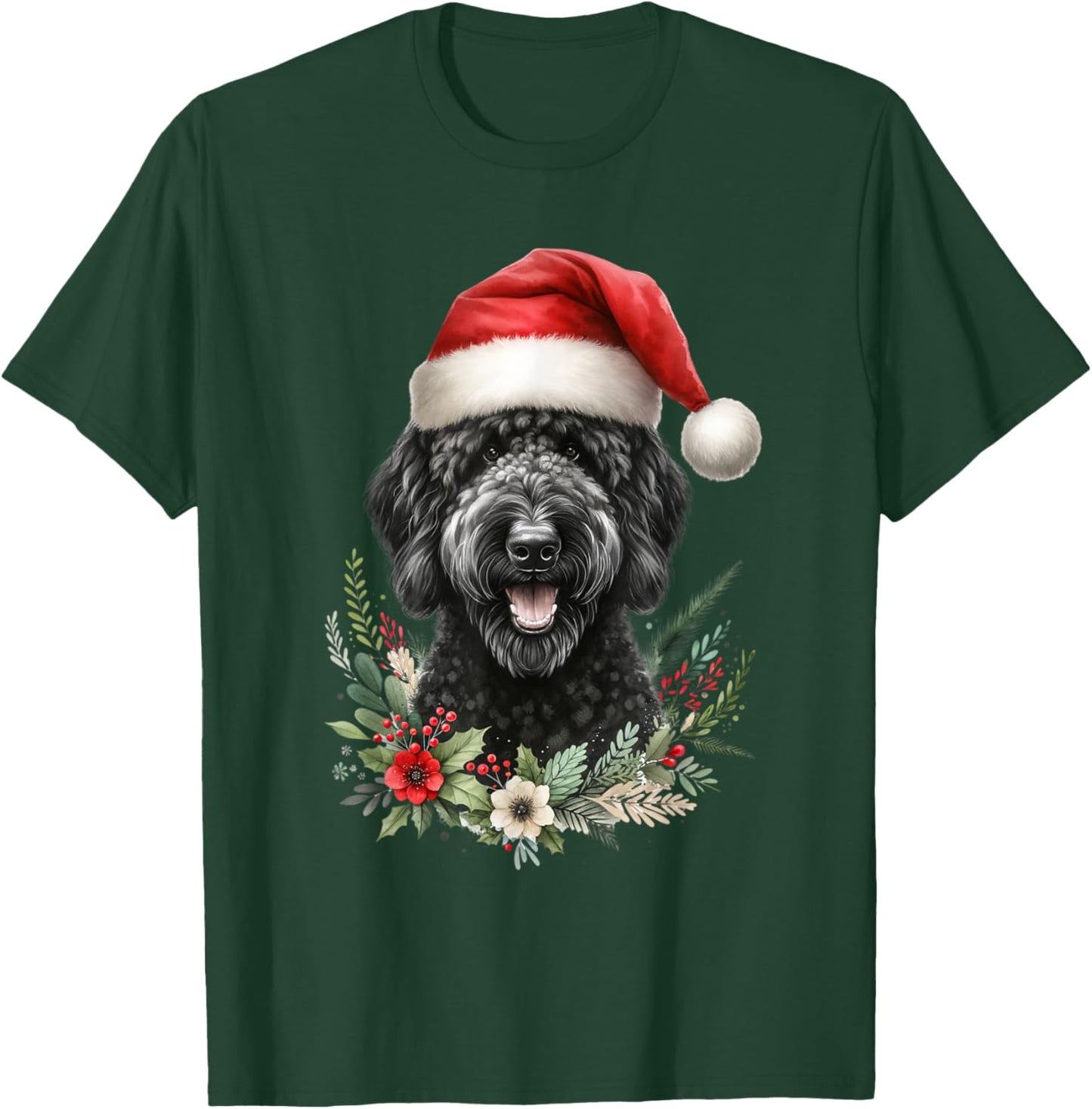 Christmas Black Labradoodle Dog Watercolor Artwork T-Shirt - T-Shirt | Forest