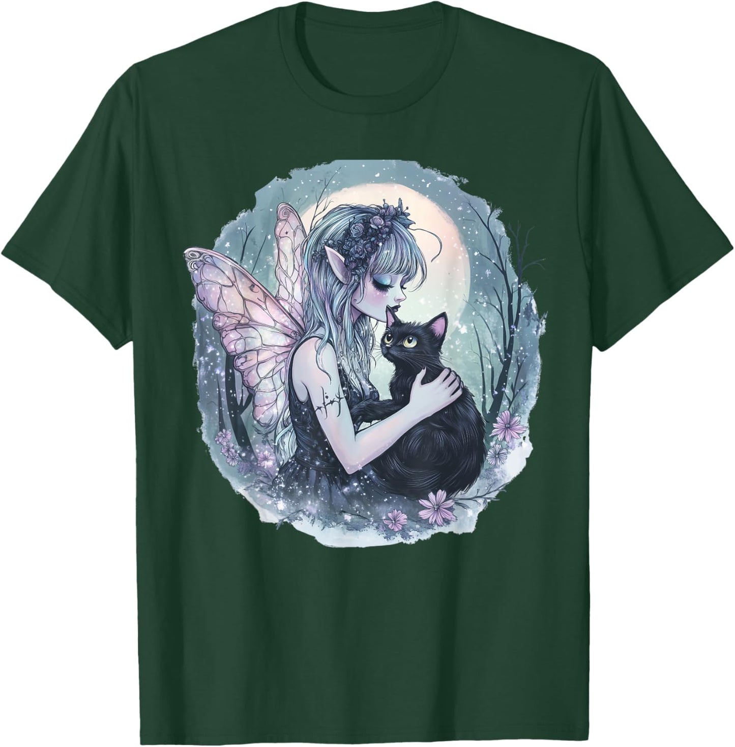 Forest Fairy Grunge Enchanting Gothic Cat Mystical Moon Women Kids T-Shirt - T-Shirt | Forest