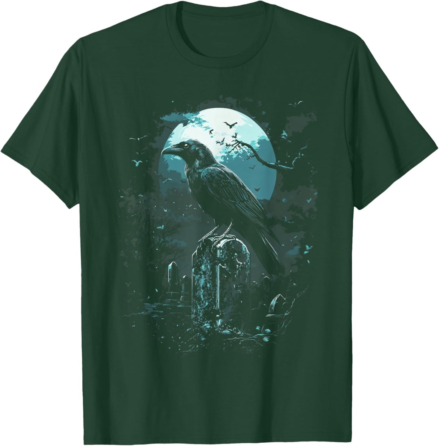 Halloween theme Gothic raven Spooky graveyard Raven Bird Gothic Raven art Cemetery Fantasy T-Shirt - T-Shirt | Forest