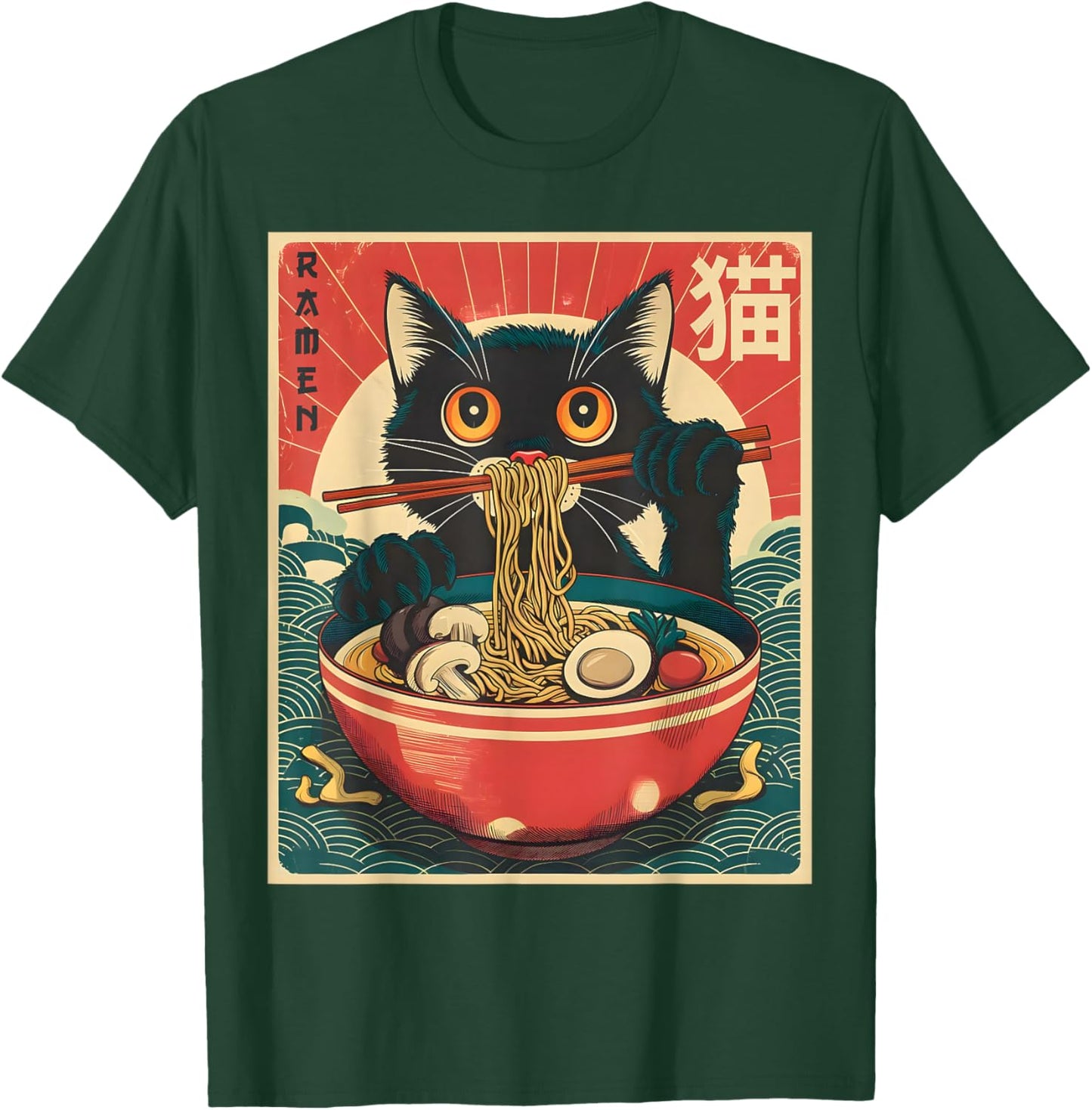 Anime Shirt Men Women Kids Cat Ramen Noodles -Adults -Kids Kawaii Cat Anime Gifts Cat Ramen Japanese Funny T-Shirt - T-Shirt | Forest