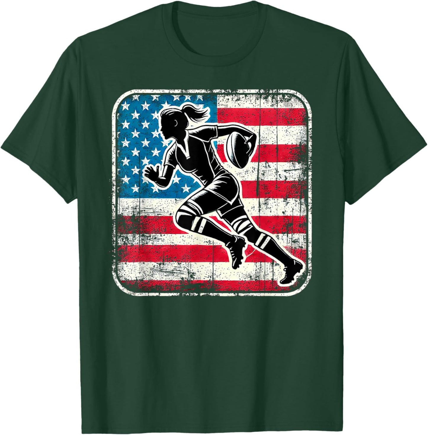 AMERICAN RUGBY Player Woman Flag USA United States T-Shirt - T-Shirt | Forest