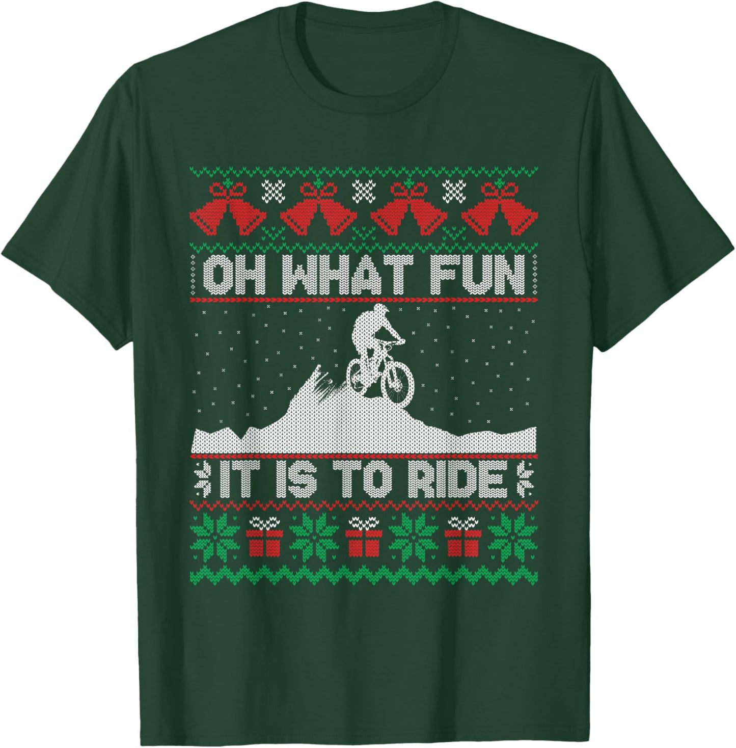 Oh What Fun It Is To Ride Mountain Biking Ugly Christmas T-Shirt - T-Shirt | Forest