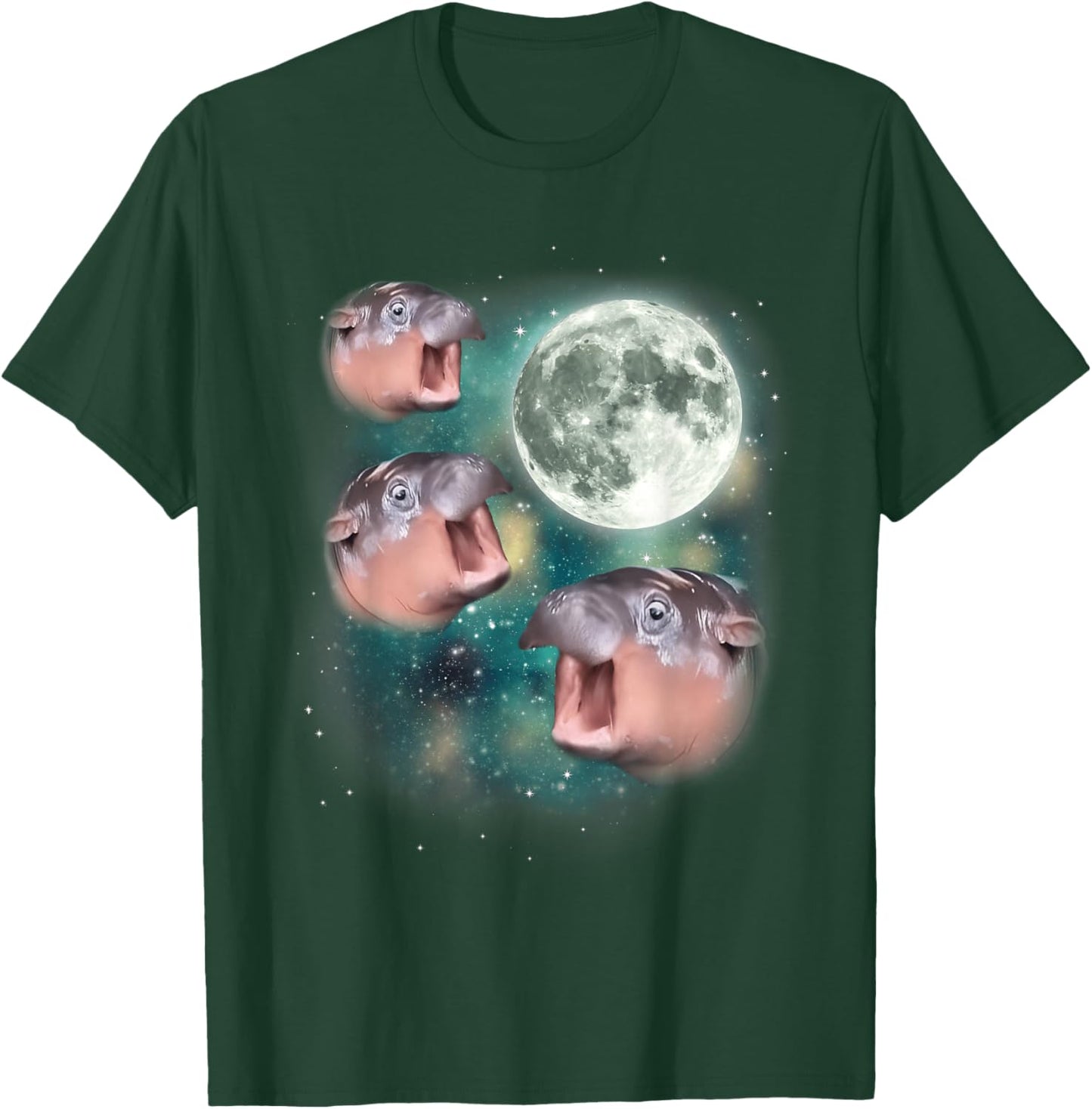 3 Moon-Deng | Baby Hippo Meme Funny Cute Hippopotamus Animal T-Shirt - T-Shirt | Forest