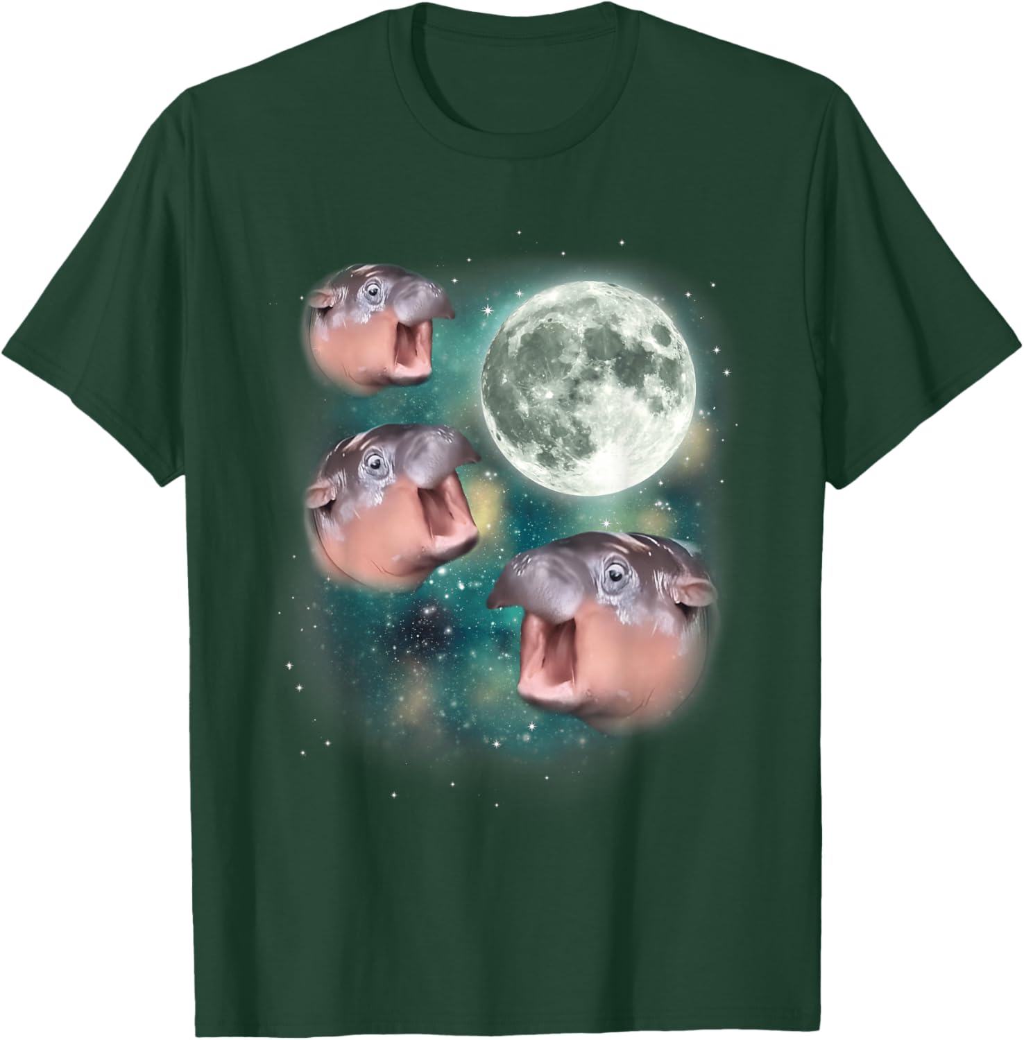 3 Moon-Deng | Baby Hippo Meme Funny Cute Hippopotamus Animal T-Shirt - T-Shirt | Forest