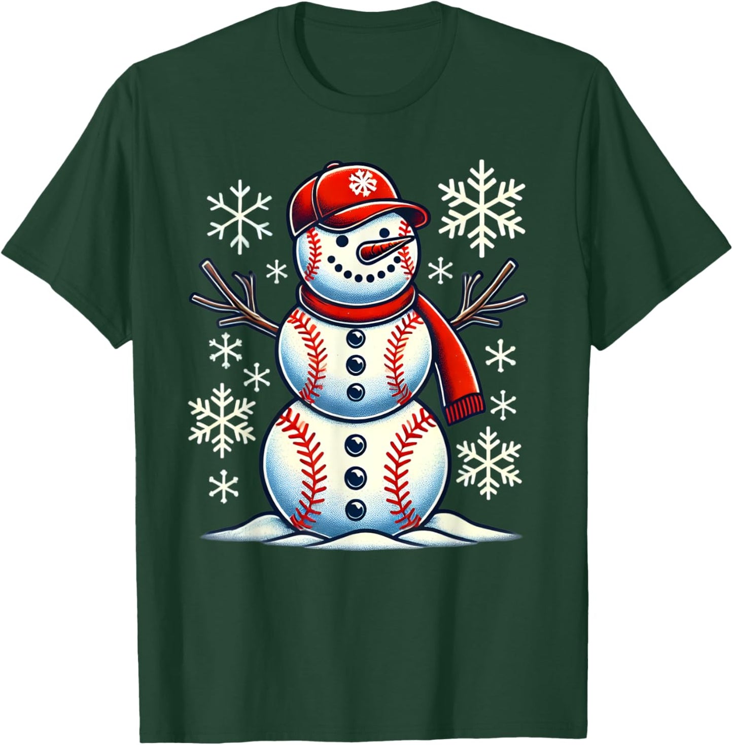 Christmas Baseball Snowman Boys Baseball Christmas Women Men T-Shirt - T-Shirt | Forest