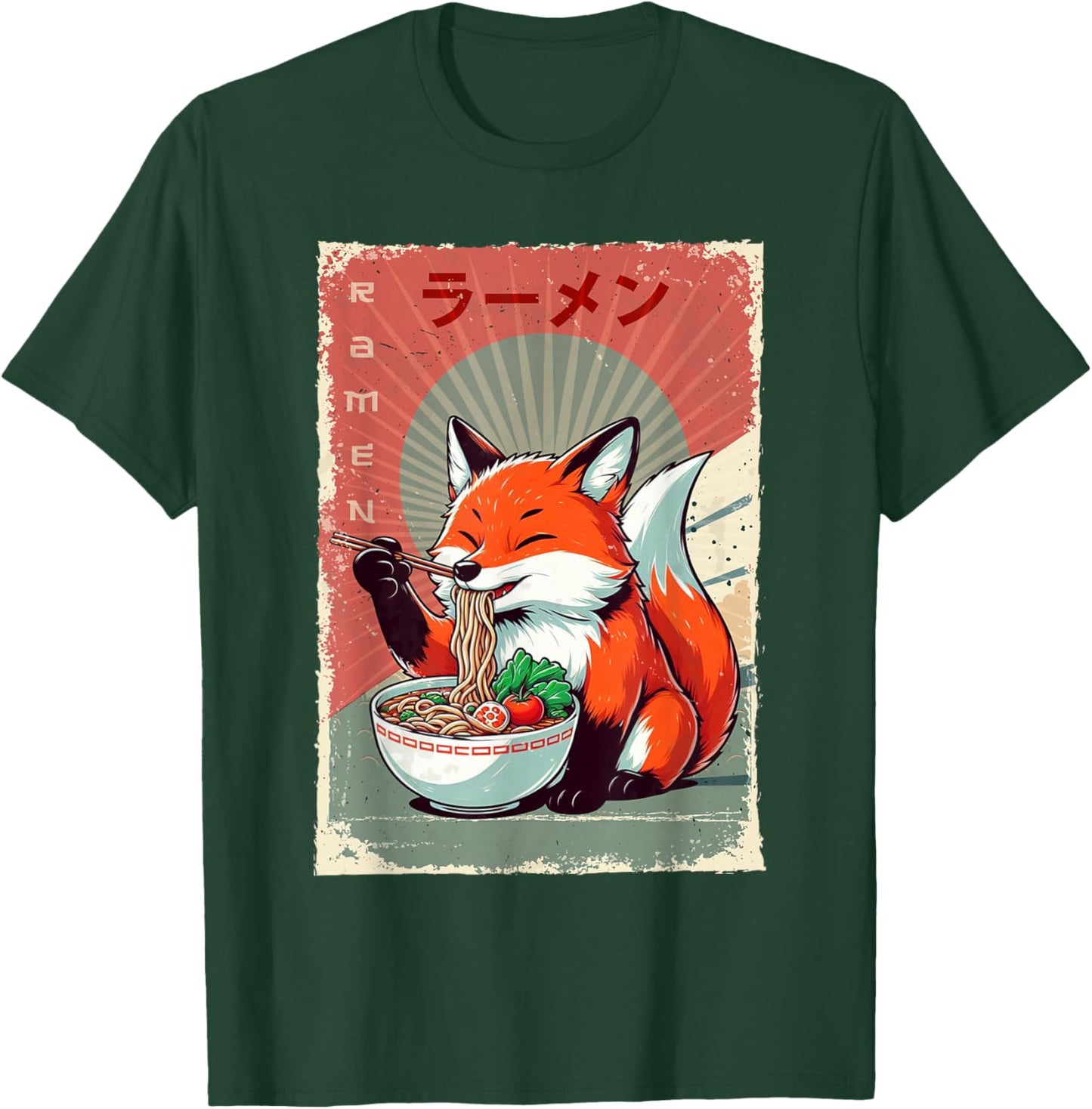 Fox Eating Ramen Japanese Noodles Soup T-Shirt - T-Shirt | Forest