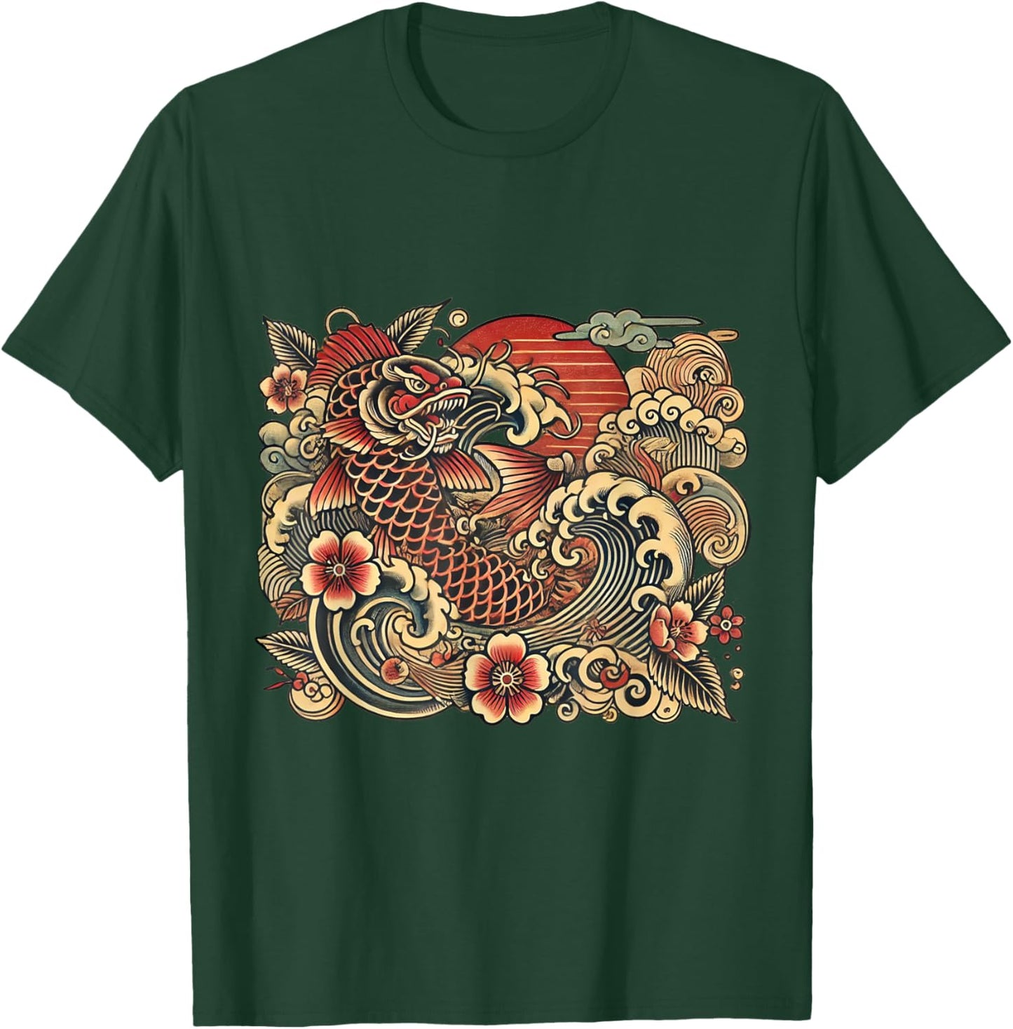 Japanese Vintage Retro Koi Dragon T-Shirt - T-Shirt | Forest