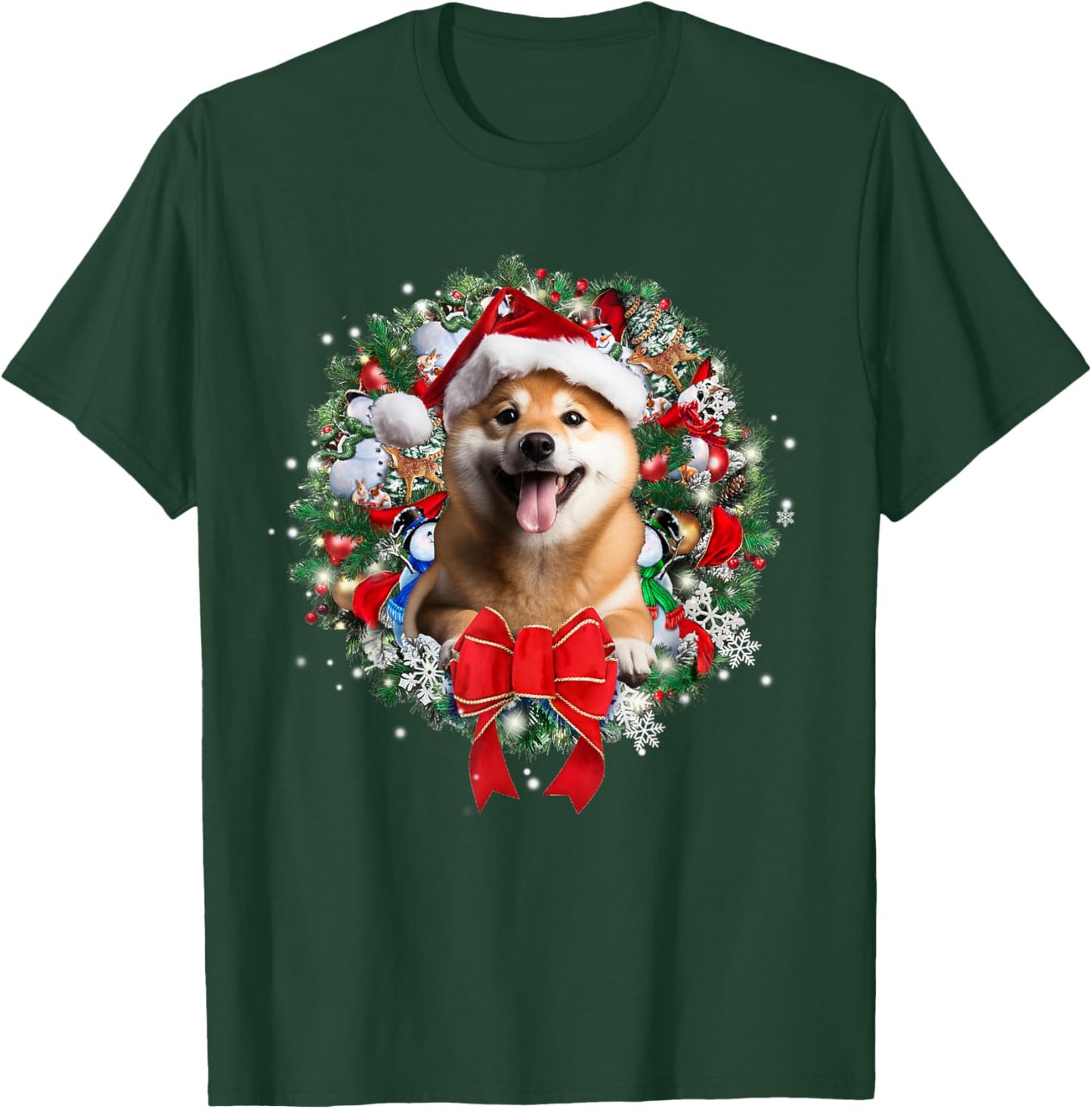 Shiba Inu Christmas Wreath Decoration Xmas Pajamas T-Shirt - T-Shirt | Forest