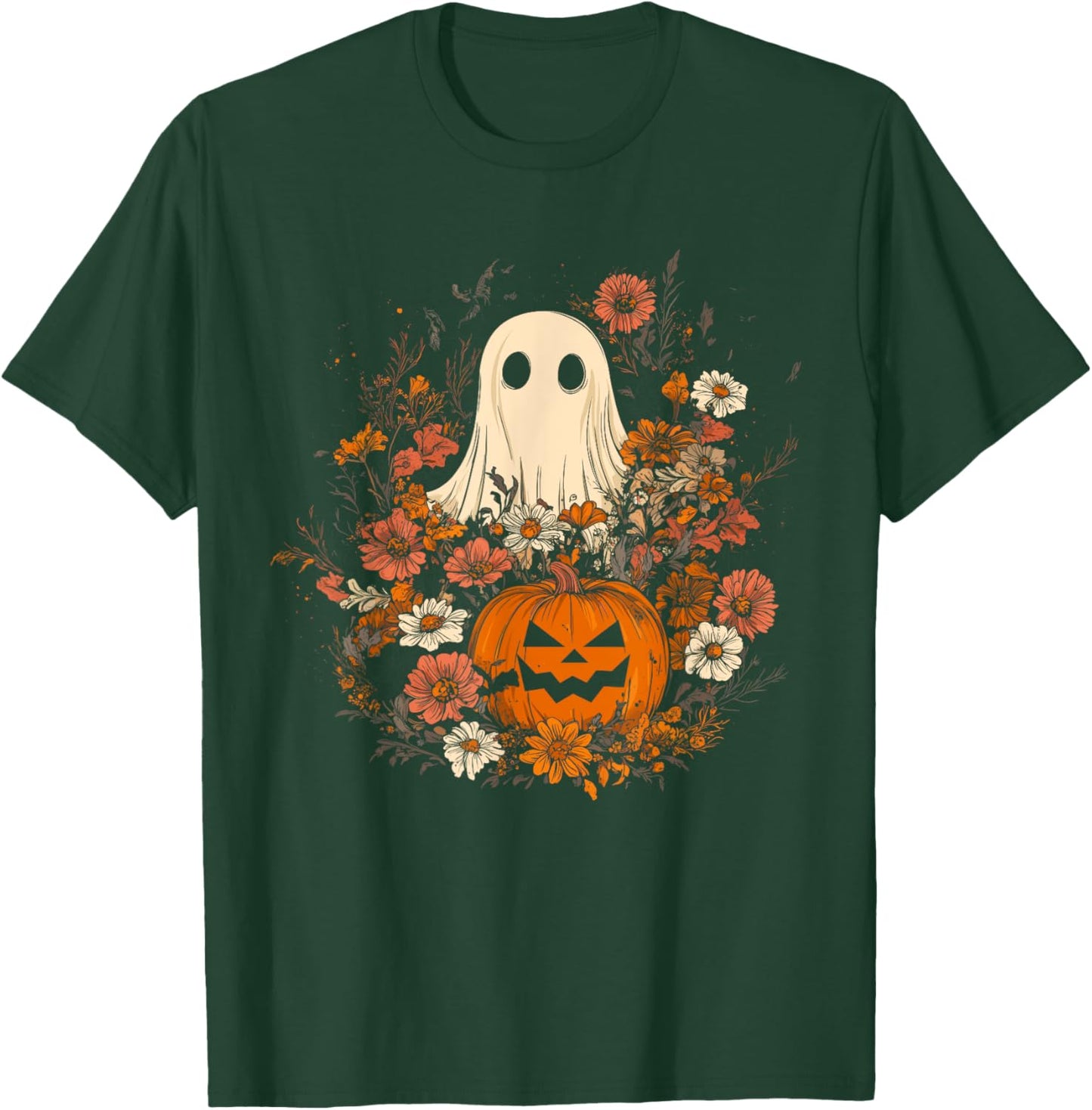 Vintage Floral Ghost Halloween Ghost in the Forest Gothic T-Shirt - T-Shirt | Forest