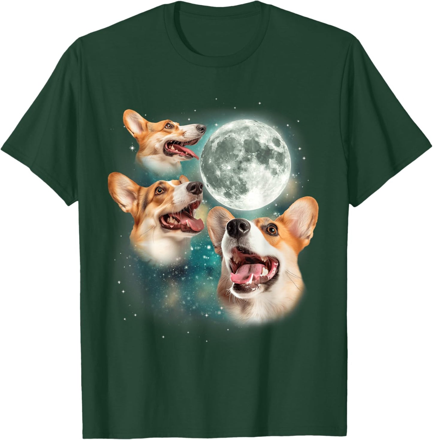 Three Corgi Moon | 3 Cute Corgi Pups Howling Dog Meme Canine T-Shirt - T-Shirt | Forest