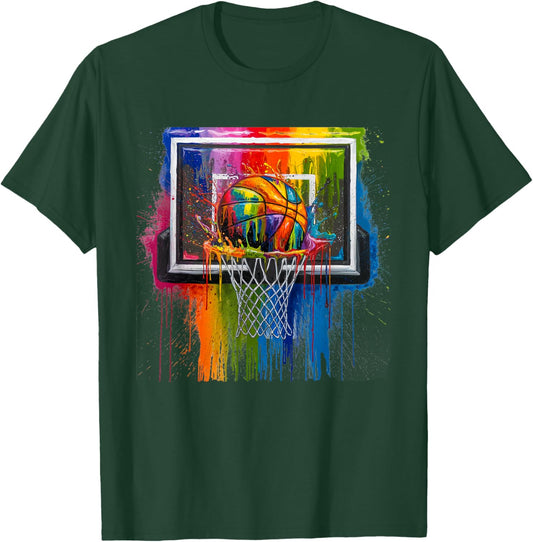 Colorful Basketball Tie Dye Paint Splash Hoop Drip Slam Dunk T-Shirt - T-Shirt | Forest