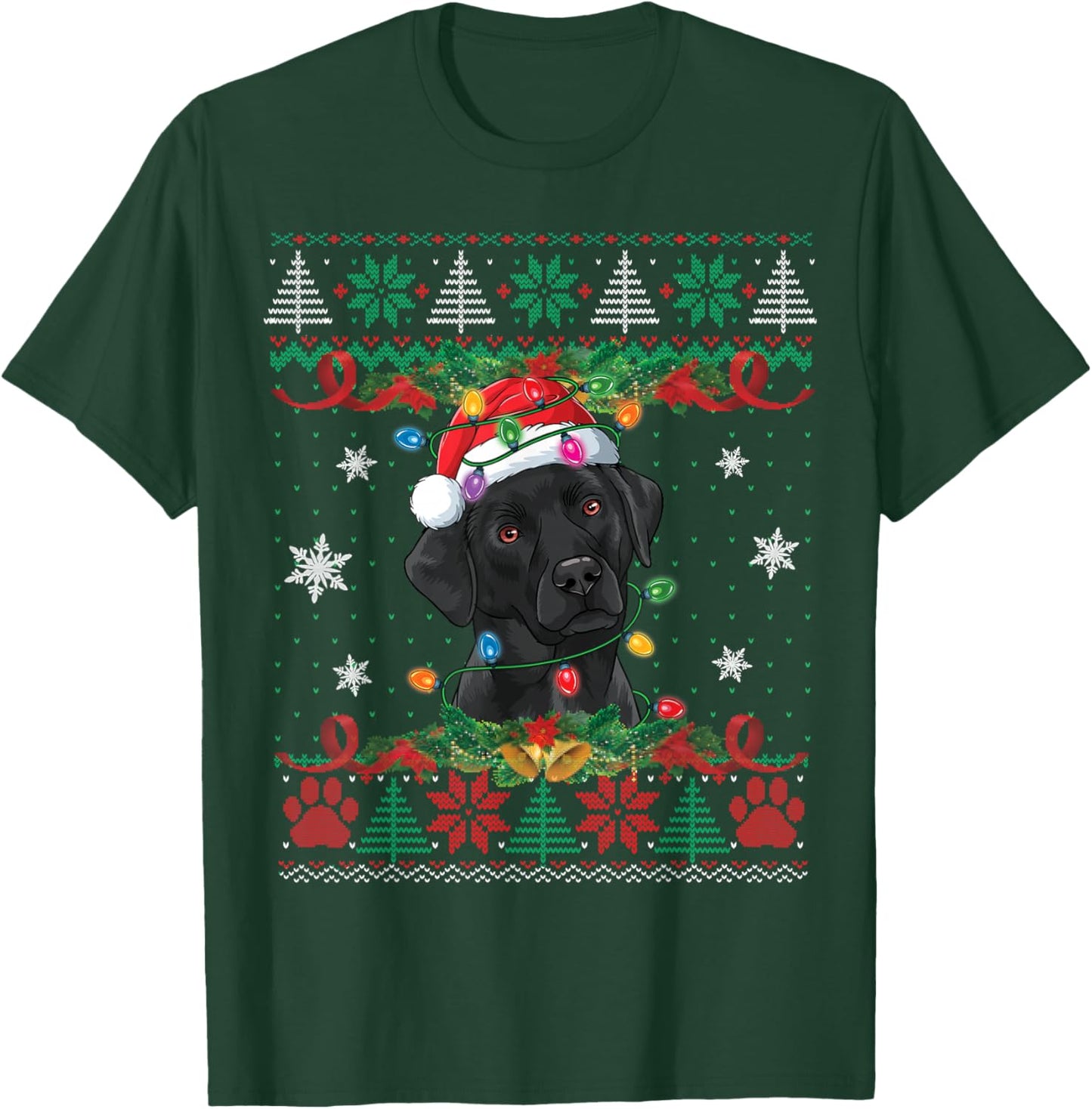 Black Lab Christmas Ugly Sweater Funny Dog Lover Xmas T-Shirt - T-Shirt | Forest