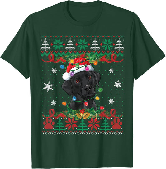Black Lab Christmas Ugly Sweater Funny Dog Lover Xmas T-Shirt - T-Shirt | Forest