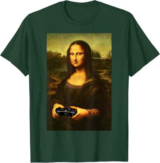 Mona Lisa PC Console Gamer Vintage Art Parody Funny Gamers T-Shirt - T-Shirt | Forest