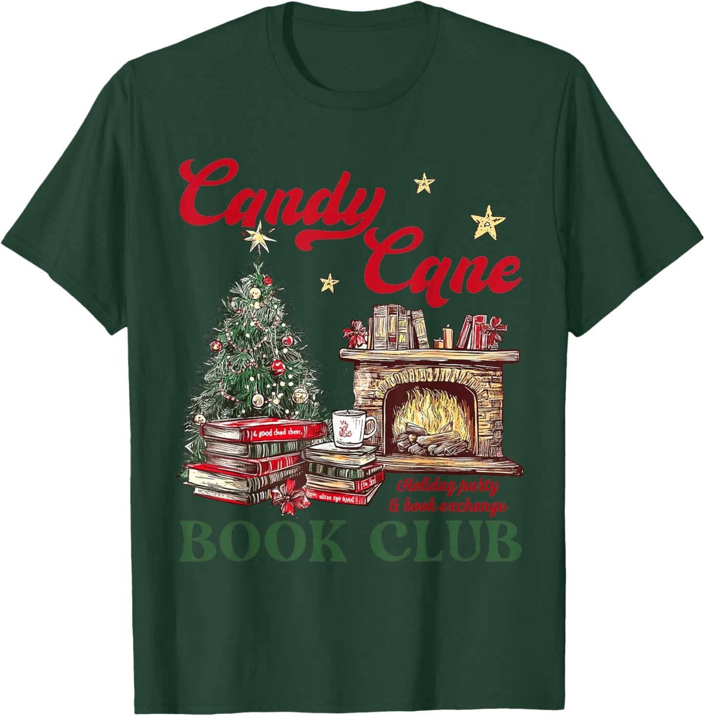 Candy Cane Book Club Holiday Party & Book Exchange T-Shirt - T-Shirt | Forest