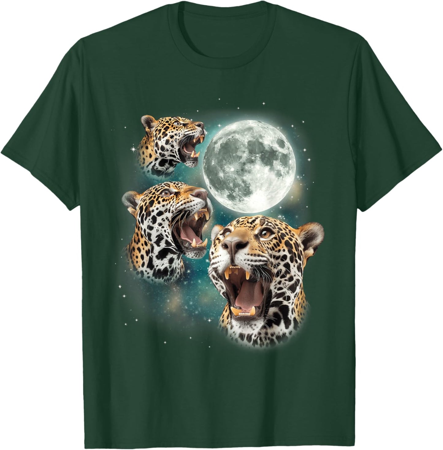 Three Jaguar Moon | 3 Howling Big Cats Forest Animal Graphic T-Shirt - T-Shirt | Forest
