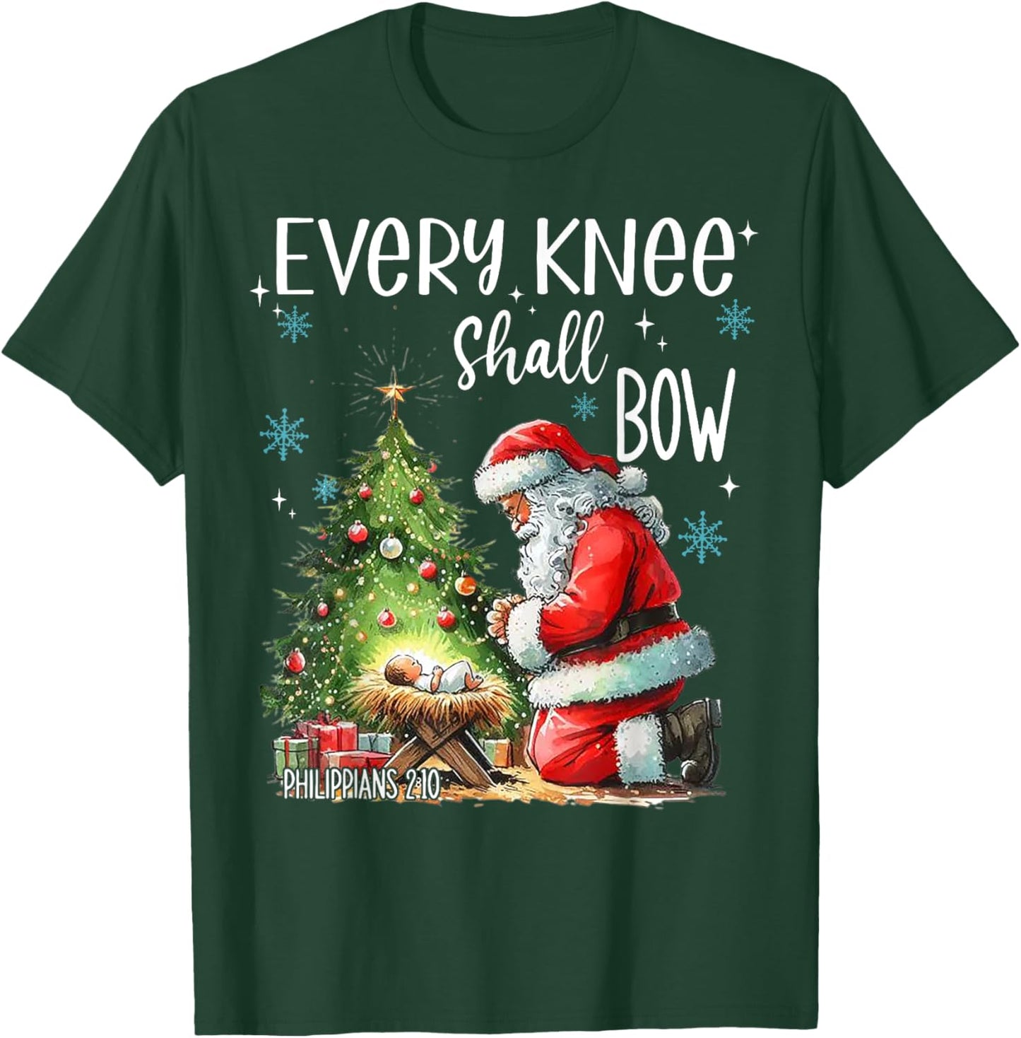 Every Knee Shall Bow Funny Kneeling Santa Baby Jesus T-Shirt - T-Shirt | Forest
