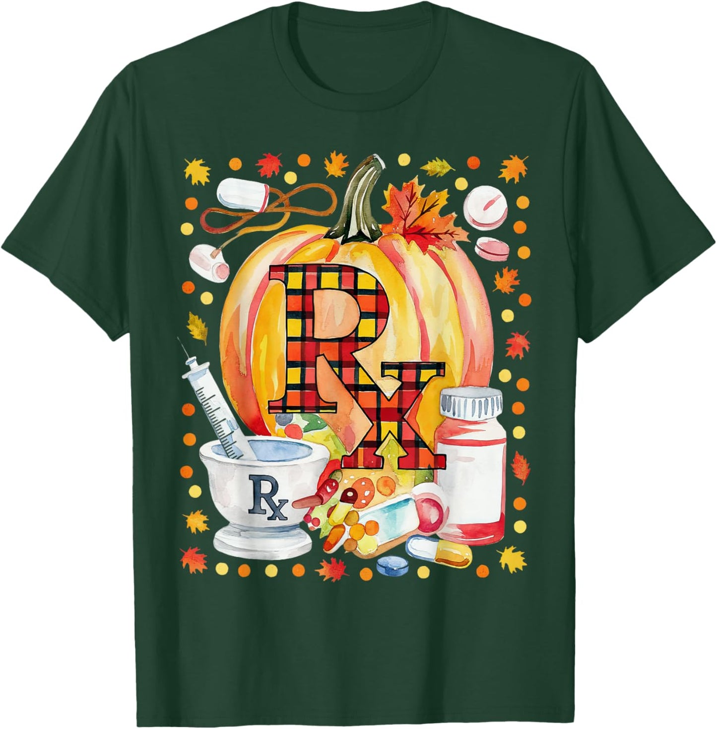 CPhT Pharmacy Technician Fall Autumn Leaves Pumpkin Season T-Shirt - T-Shirt | Forest