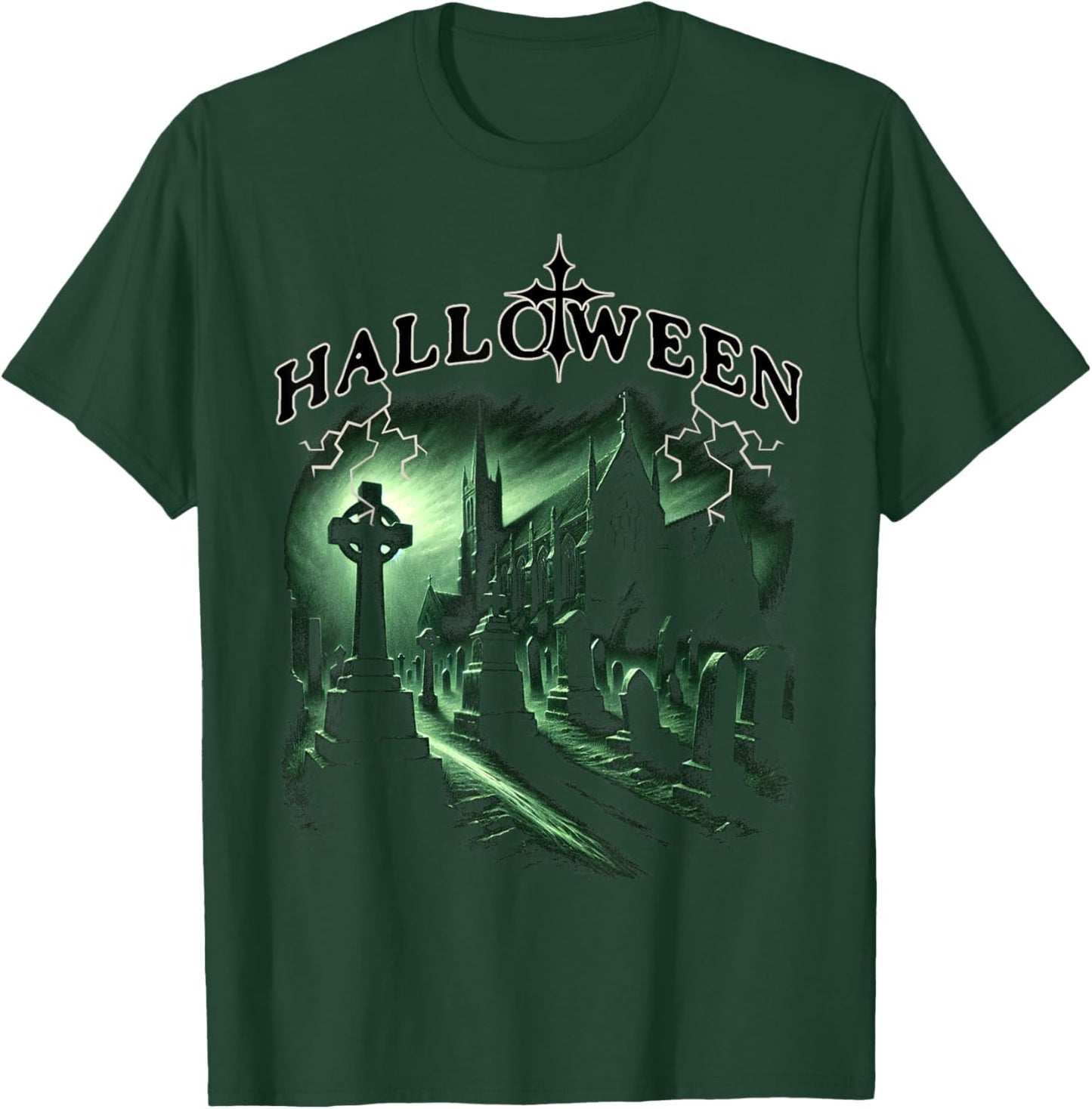 Halloween Spooky Churchyard Gothic Graveyard Scene T-Shirt - T-Shirt | Forest
