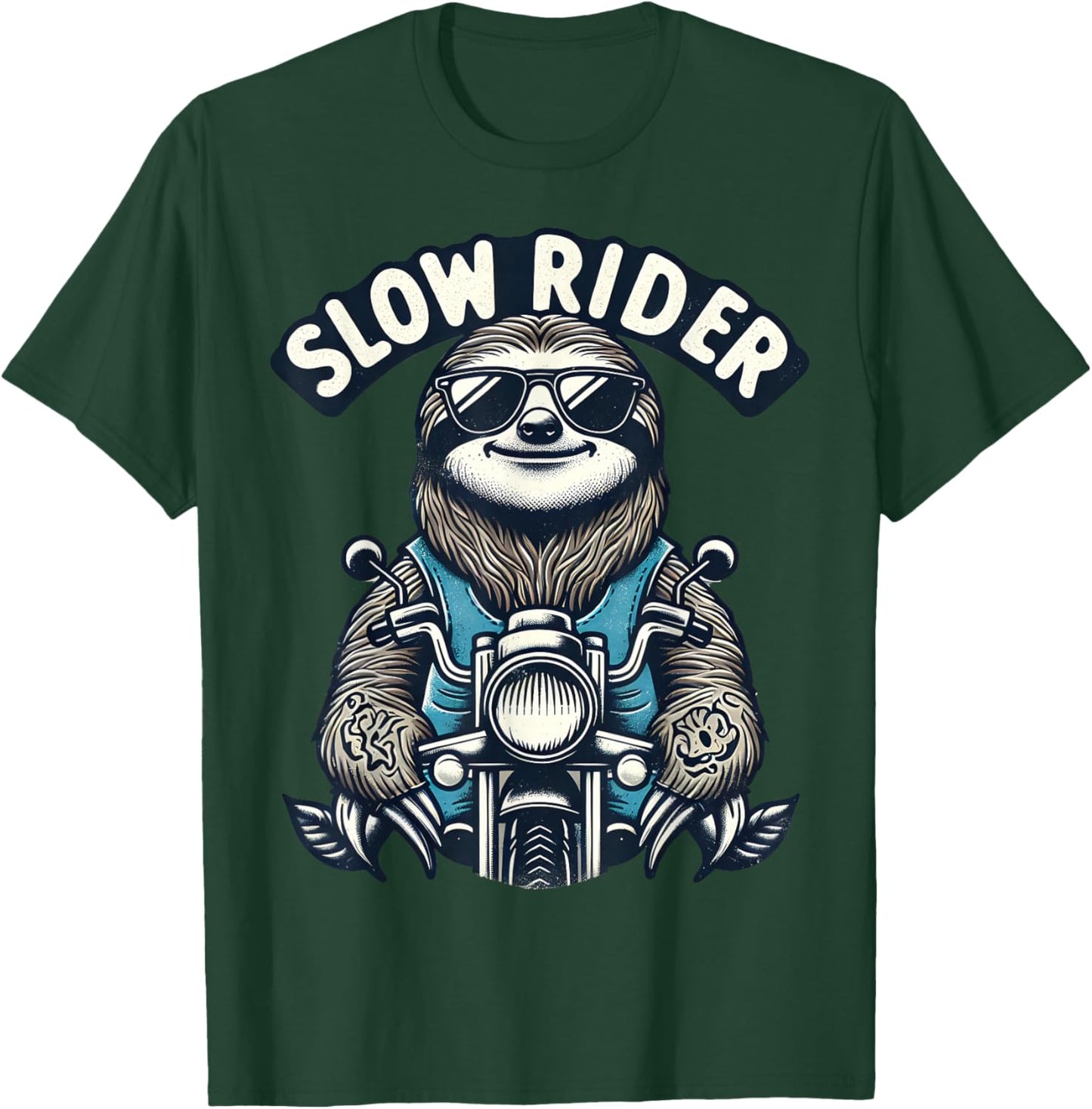 Cool Sloth on Motorcycle Slow Rider Funny T-Shirt - T-Shirt | Forest
