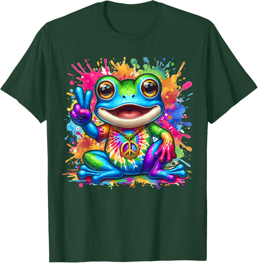 Magical and Funny Hippie Gifts Tie-Dye Frog Peace Sign Hippie T-Shirt - T-Shirt | Forest