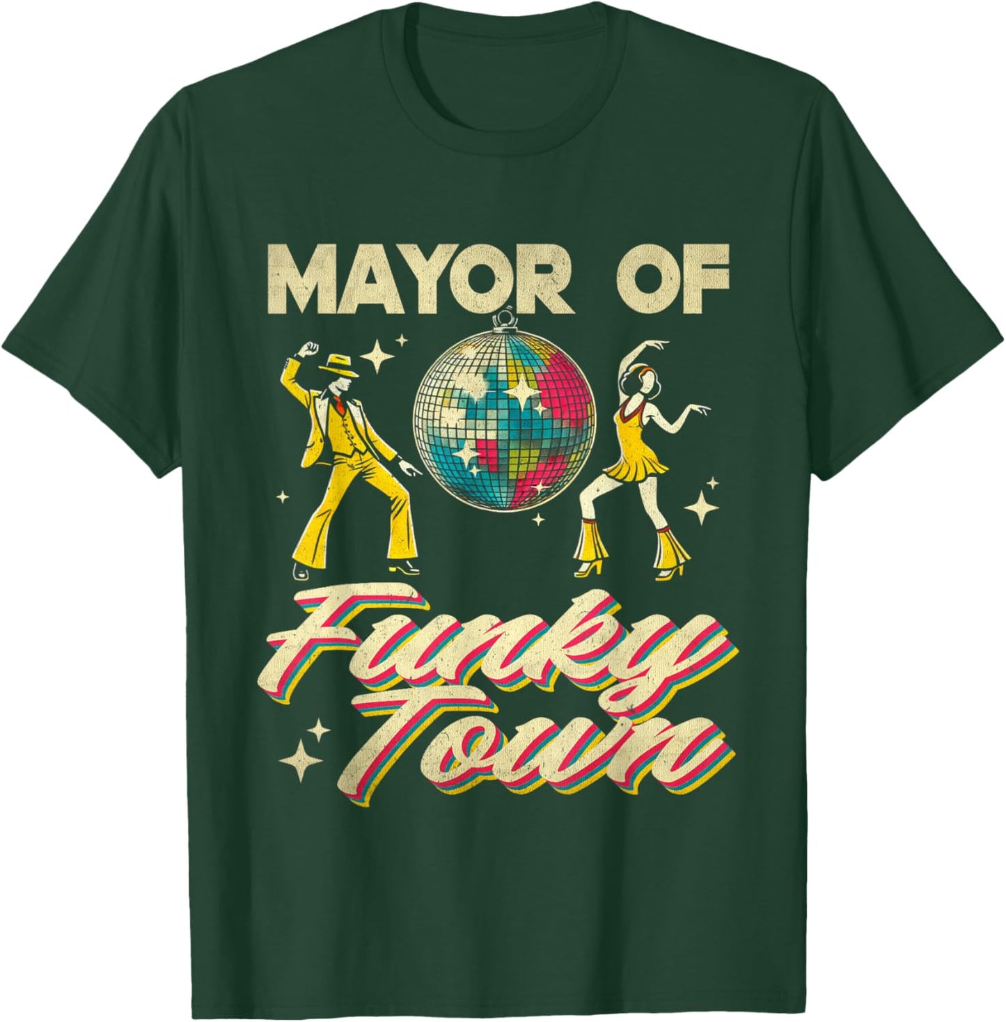 Mayor Of Funky Town Vintage Disco 80s Musician Funny Outfits T-Shirt - T-Shirt | Forest