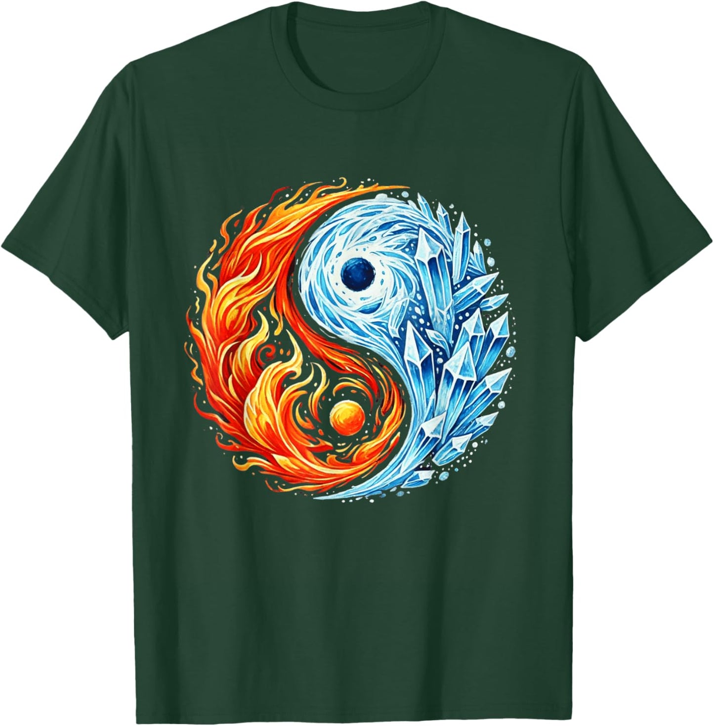 Fire and Ice Yin Yang Elemental Balance Circle Zen Yoga T-Shirt - T-Shirt | Forest