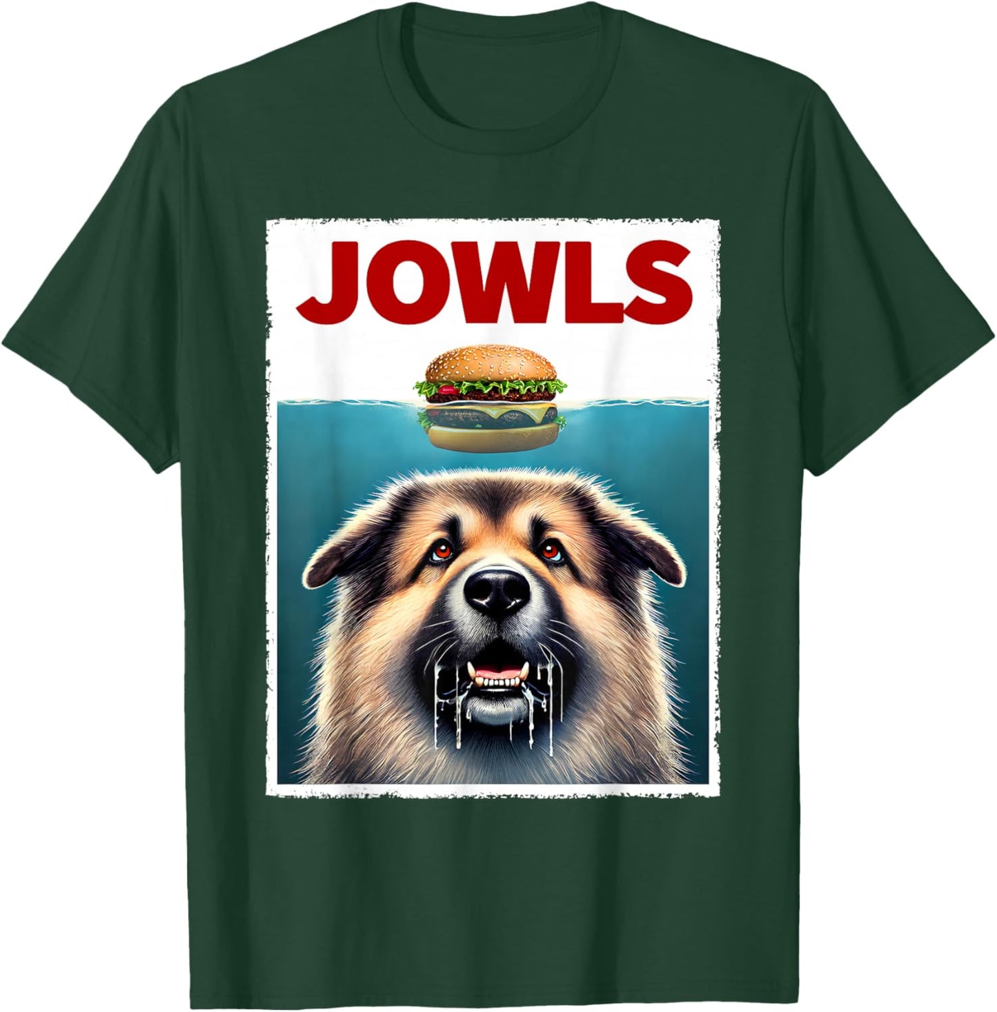 Funny Caucasian Shepherd Dog and Hamburger Parody Jowls T-Shirt - T-Shirt | Forest